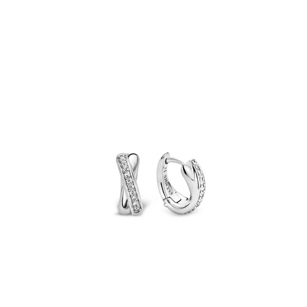 TI SENTO Sterling Silver Cubic Zirconia Set Crossover Huggy Hoop Earrings