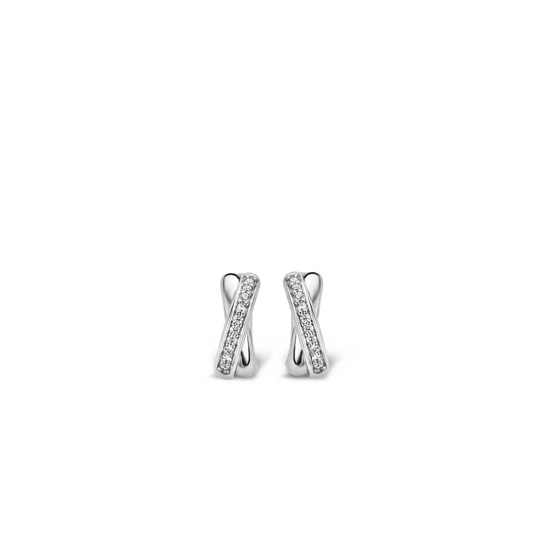 TI SENTO Sterling Silver Cubic Zirconia Set Crossover Huggy Hoop Earrings