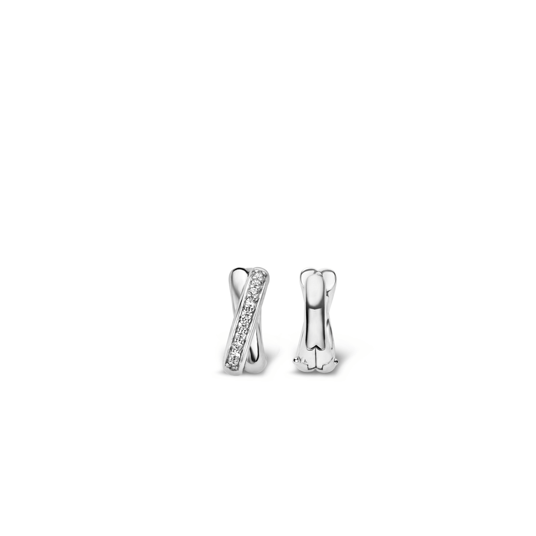 TI SENTO Sterling Silver Cubic Zirconia Set Crossover Huggy Hoop Earrings