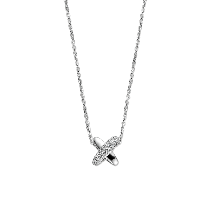 TI SENTO Sterling Silver Cubic Zirconia Set Crossover Pendant Necklace