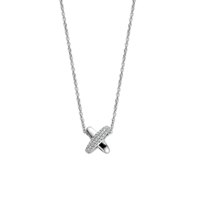 TI SENTO Sterling Silver Cubic Zirconia Set Crossover Pendant Necklace