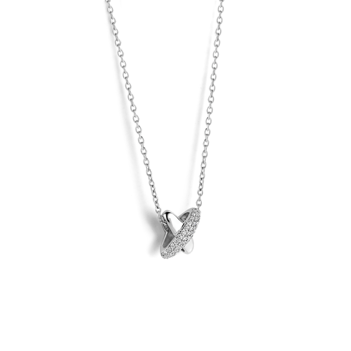 TI SENTO Sterling Silver Cubic Zirconia Set Crossover Pendant Necklace