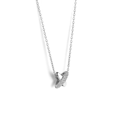 TI SENTO Sterling Silver Cubic Zirconia Set Crossover Pendant Necklace