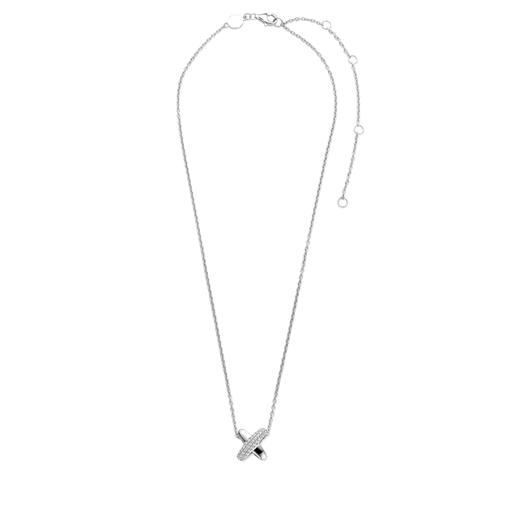 TI SENTO Sterling Silver Cubic Zirconia Set Crossover Pendant Necklace