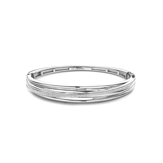 TI SENTO Sterling Silver Cubic Zirconia Set Hinged Bangle