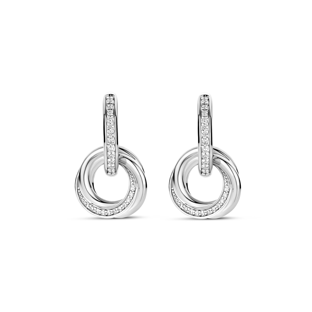TI SENTO Sterling Silver Cubic Zirconia Set Huggy Circle Drop Earrings