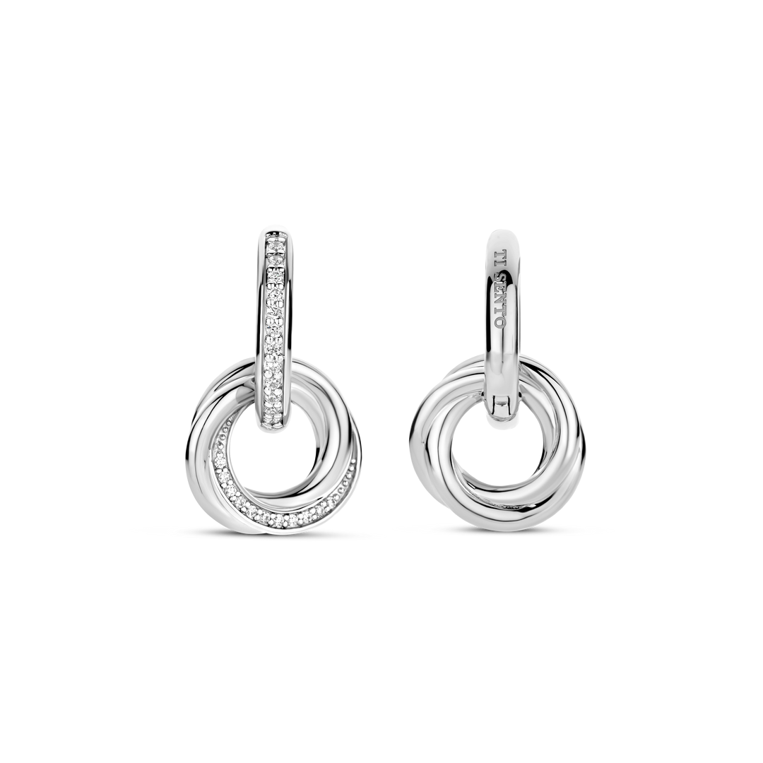 TI SENTO Sterling Silver Cubic Zirconia Set Huggy Circle Drop Earrings