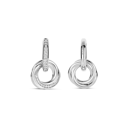 TI SENTO Sterling Silver Cubic Zirconia Set Huggy Circle Drop Earrings