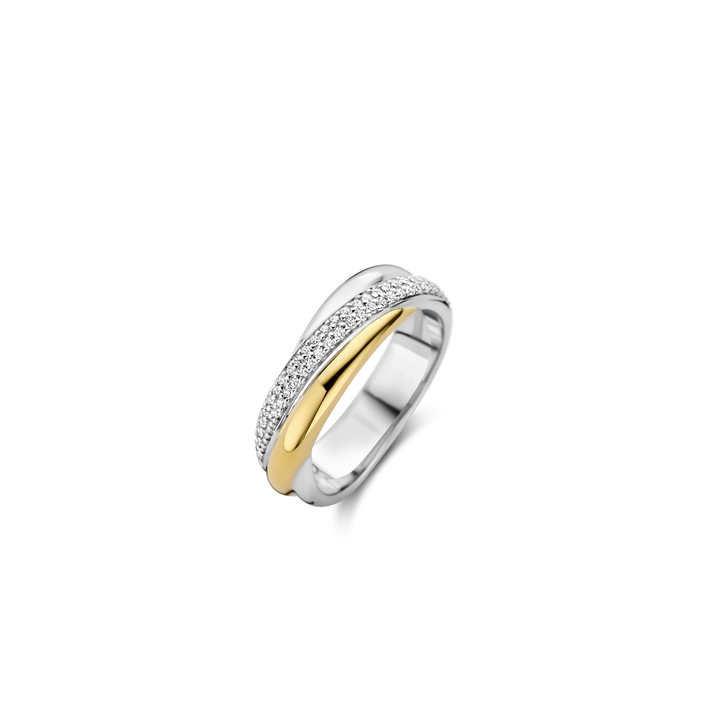 TI SENTO Sterling Silver & Gold Plated Cubic Zirconia Set Crossover Ring