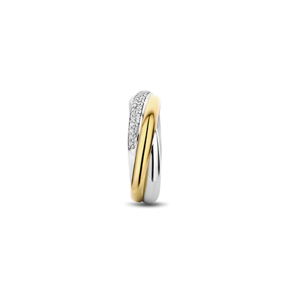 TI SENTO Sterling Silver & Gold Plated Cubic Zirconia Set Crossover Ring
