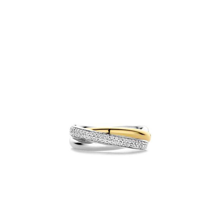 TI SENTO Sterling Silver & Gold Plated Cubic Zirconia Set Crossover Ring