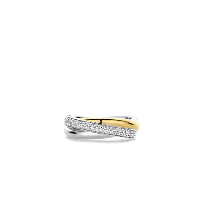 TI SENTO Sterling Silver & Gold Plated Cubic Zirconia Set Crossover Ring