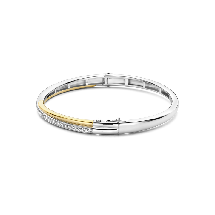 TI SENTO Sterling Silver & Gold Plated Two Tone Cubic Zirconia Set Hinged Bangle
