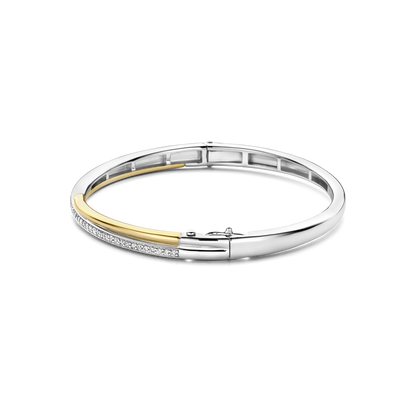 TI SENTO Sterling Silver & Gold Plated Two Tone Cubic Zirconia Set Hinged Bangle