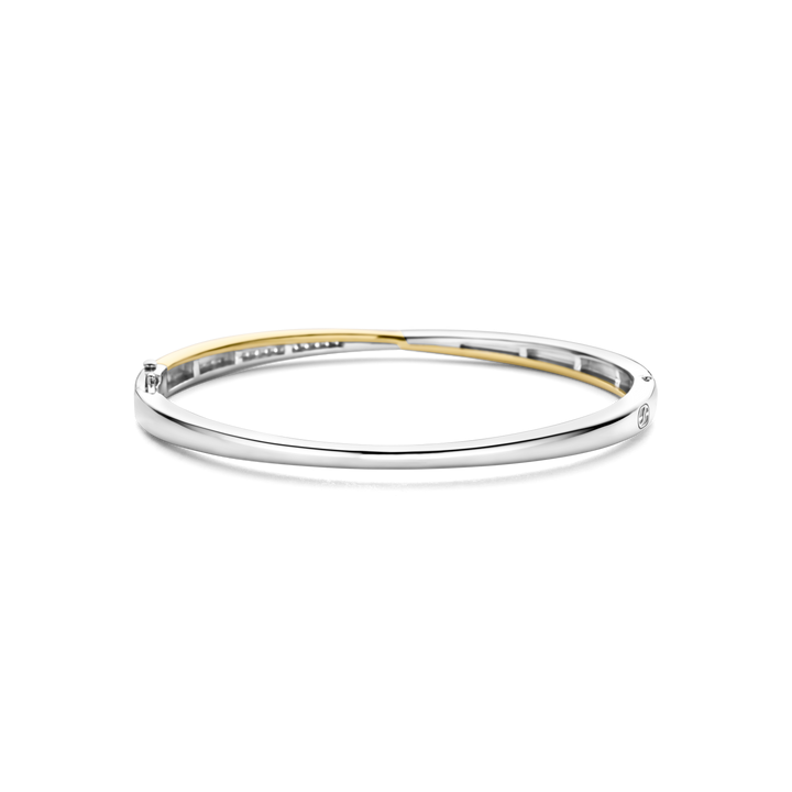 TI SENTO Sterling Silver & Gold Plated Two Tone Cubic Zirconia Set Hinged Bangle