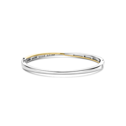 TI SENTO Sterling Silver & Gold Plated Two Tone Cubic Zirconia Set Hinged Bangle