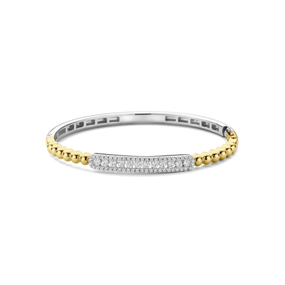 TI SENTO Sterling Silver & Gold Plated Two  Tone Cubic Zirconia Set Hinged Bangle