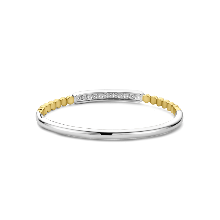 TI SENTO Sterling Silver & Gold Plated Two  Tone Cubic Zirconia Set Hinged Bangle
