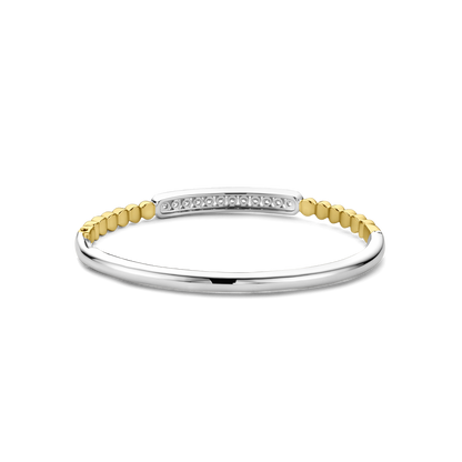 TI SENTO Sterling Silver & Gold Plated Two  Tone Cubic Zirconia Set Hinged Bangle