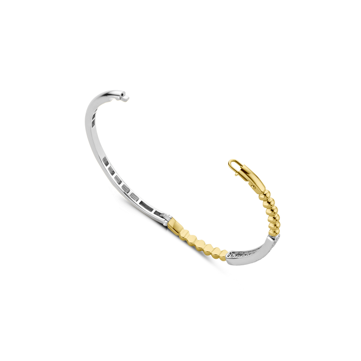 TI SENTO Sterling Silver & Gold Plated Two  Tone Cubic Zirconia Set Hinged Bangle