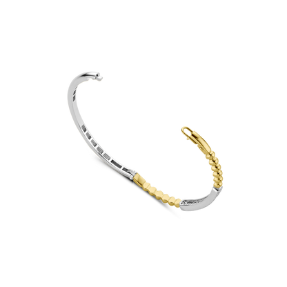 TI SENTO Sterling Silver & Gold Plated Two  Tone Cubic Zirconia Set Hinged Bangle