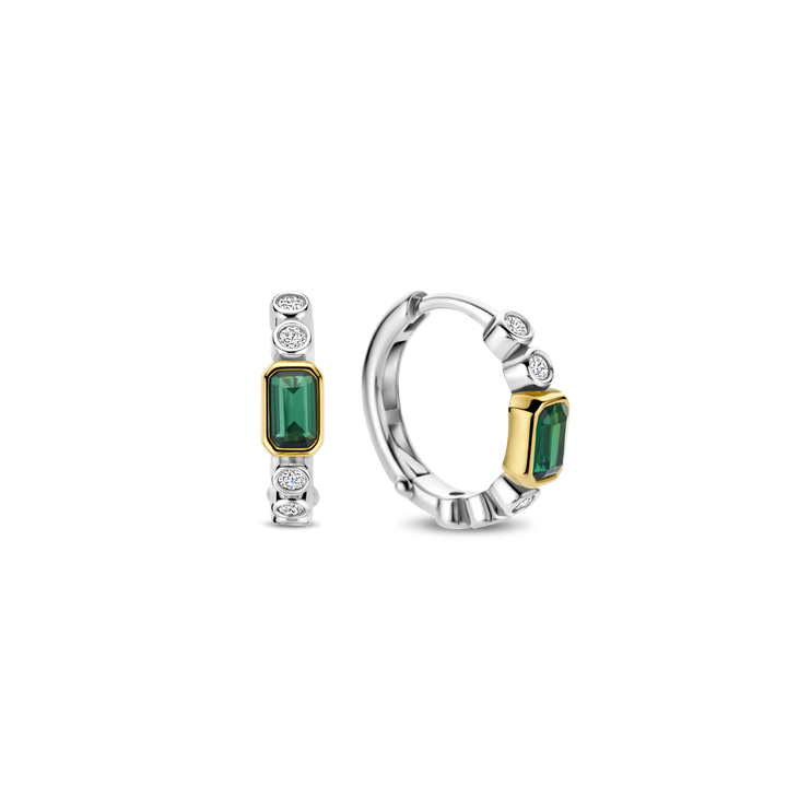 TI SENTO Sterling Silver & Gold Plated Cubic Zirconia Set Huggy Hoop Earrings