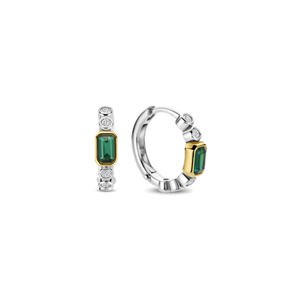 TI SENTO Sterling Silver & Gold Plated Cubic Zirconia Set Huggy Hoop Earrings