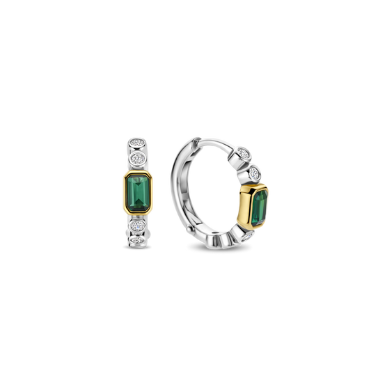 TI SENTO Sterling Silver & Gold Plated Cubic Zirconia Set Huggy Hoop Earrings