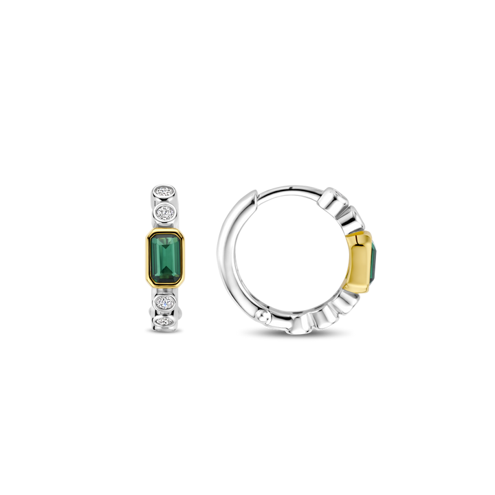 TI SENTO Sterling Silver & Gold Plated Cubic Zirconia Set Huggy Hoop Earrings