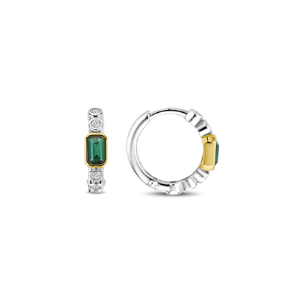 TI SENTO Sterling Silver & Gold Plated Cubic Zirconia Set Huggy Hoop Earrings