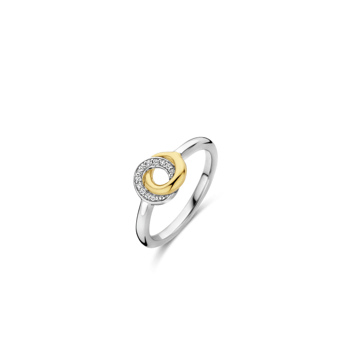 TI SENTO Sterling Silver & Gold Plated Cubic Zirconia Set Interlinked Circles Ring