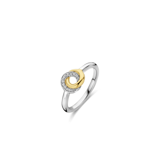 TI SENTO Sterling Silver & Gold Plated Cubic Zirconia Set Interlinked Circles Ring