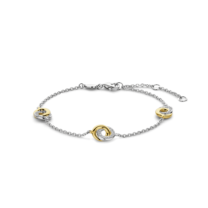 TI SENTO Sterling Silver & Gold Plated Two Tone Cubic Zirconia Set Interlocking Circles Bracelet