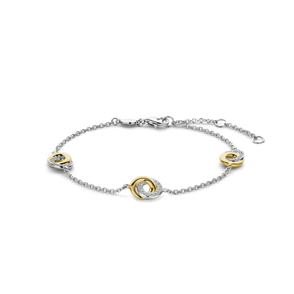 TI SENTO Sterling Silver & Gold Plated Two Tone Cubic Zirconia Set Interlocking Circles Bracelet