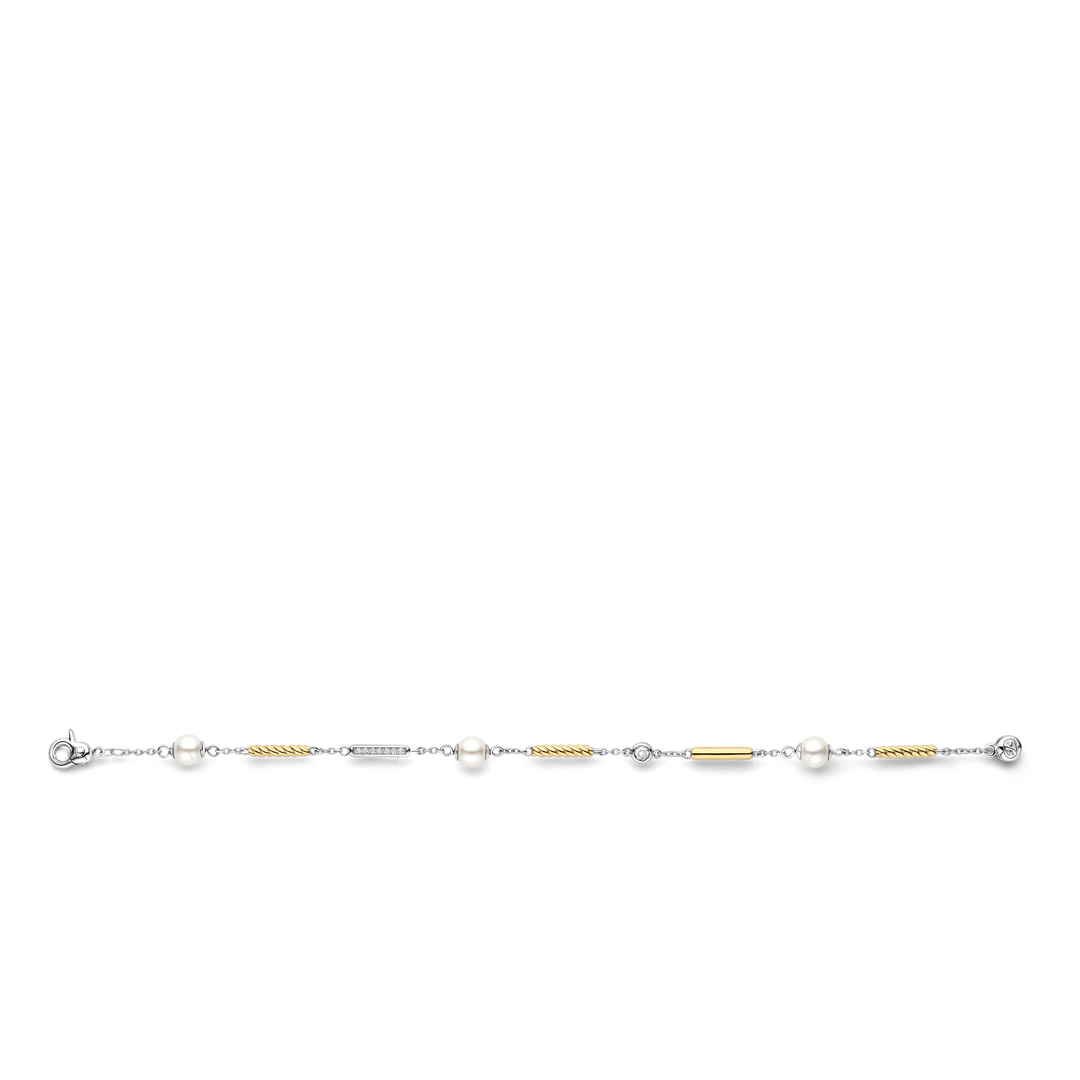 TI SENTO Sterling Silver & Gold Plated Two Tone Cubic Zirconia & Pearl Set Bracelet