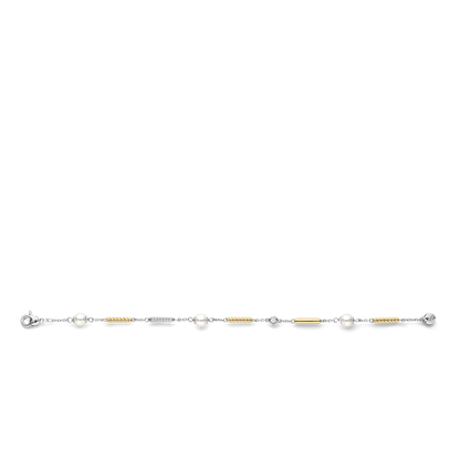 TI SENTO Sterling Silver & Gold Plated Two Tone Cubic Zirconia & Pearl Set Bracelet