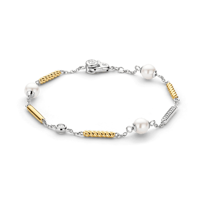 TI SENTO Sterling Silver & Gold Plated Two Tone Cubic Zirconia & Pearl Set Bracelet