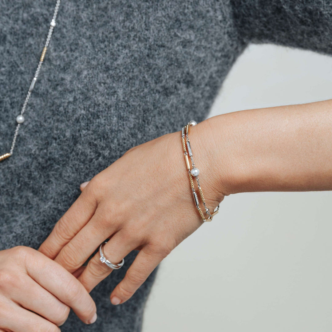 TI SENTO Sterling Silver & Gold Plated Two Tone Cubic Zirconia & Pearl Set Bracelet