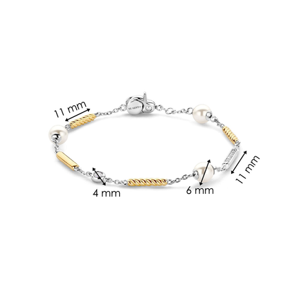 TI SENTO Sterling Silver & Gold Plated Two Tone Cubic Zirconia & Pearl Set Bracelet