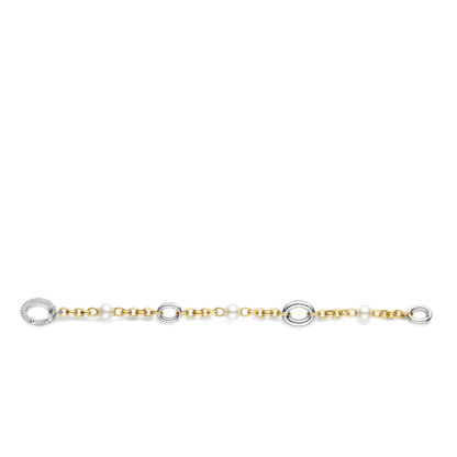 TI SENTO Sterling Silver & Gold Plated Two Tone Cubic Zirconia & Pearl Set Bracelet