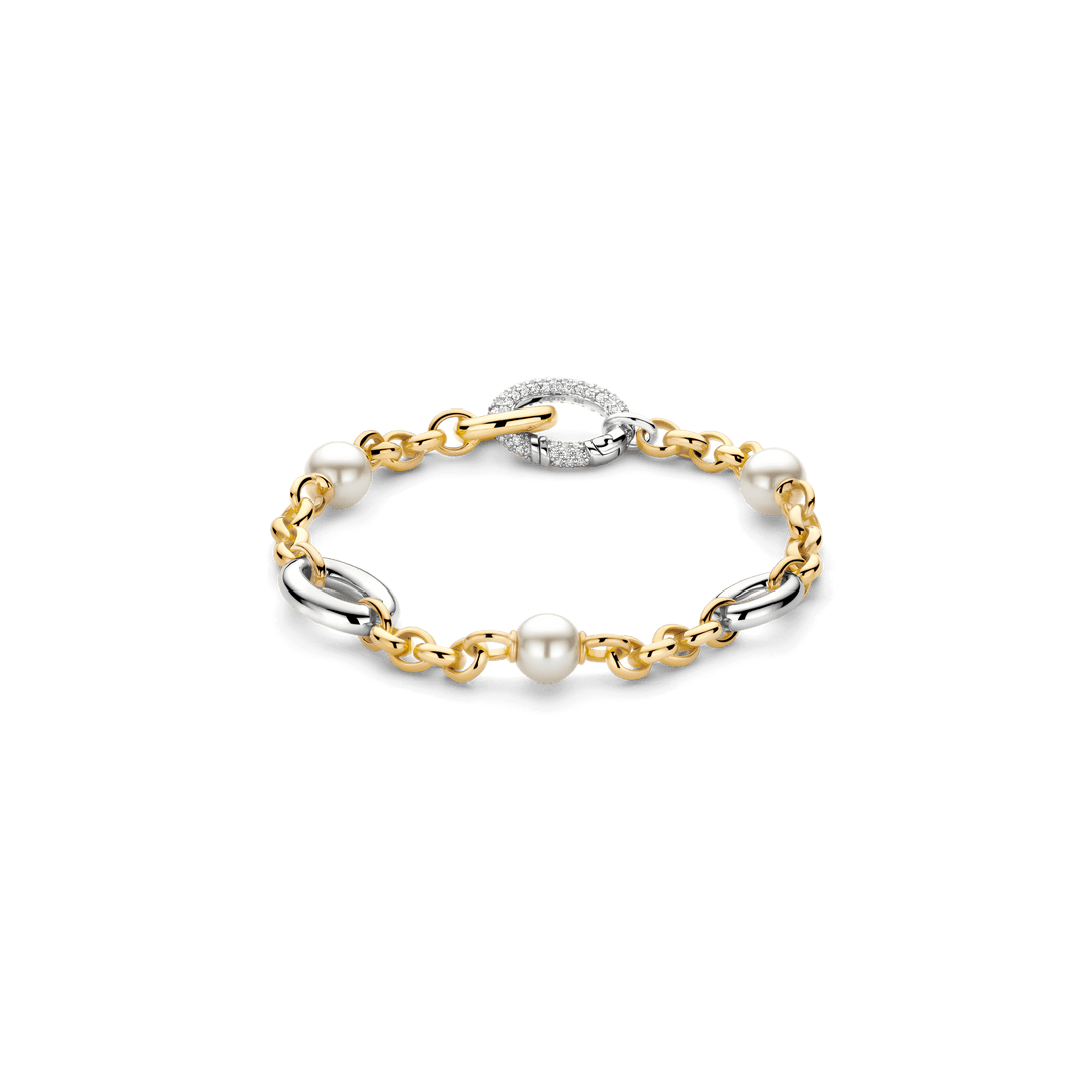 TI SENTO Sterling Silver & Gold Plated Two Tone Cubic Zirconia & Pearl Set Bracelet
