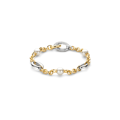 TI SENTO Sterling Silver & Gold Plated Two Tone Cubic Zirconia & Pearl Set Bracelet