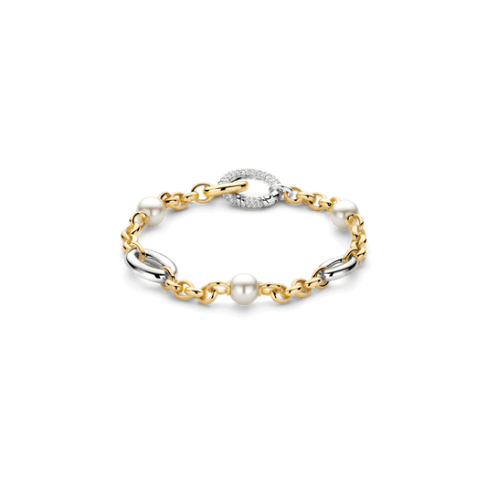 TI SENTO Sterling Silver & Gold Plated Two Tone Cubic Zirconia & Pearl Set Bracelet