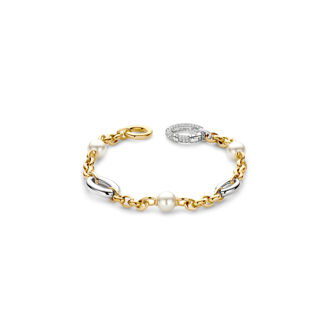 TI SENTO Sterling Silver & Gold Plated Two Tone Cubic Zirconia & Pearl Set Bracelet
