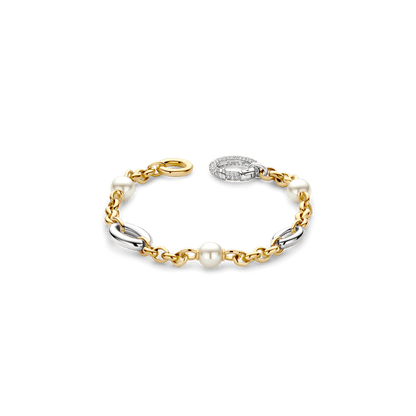 TI SENTO Sterling Silver & Gold Plated Two Tone Cubic Zirconia & Pearl Set Bracelet