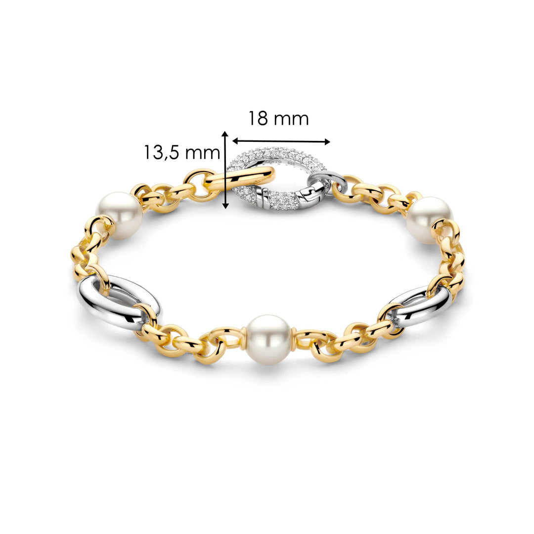 TI SENTO Sterling Silver & Gold Plated Two Tone Cubic Zirconia & Pearl Set Bracelet