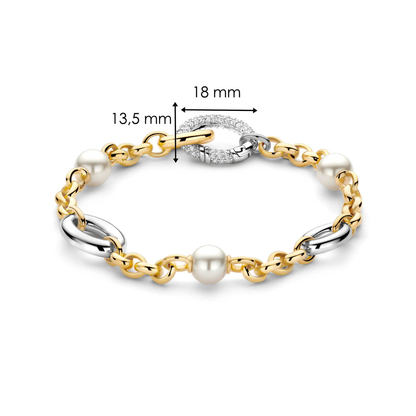 TI SENTO Sterling Silver & Gold Plated Two Tone Cubic Zirconia & Pearl Set Bracelet