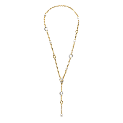 TI SENTO Sterling Silver & Gold Plated Two Tone Cubic Zirconia & Pearl Set Lariat Necklace