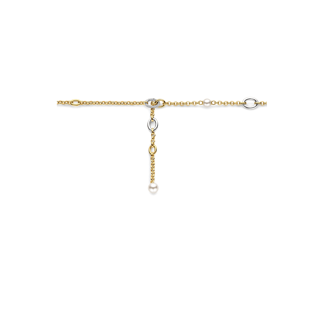 TI SENTO Sterling Silver & Gold Plated Two Tone Cubic Zirconia & Pearl Set Lariat Necklace