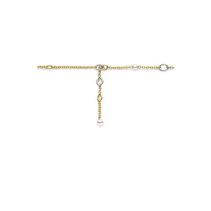 TI SENTO Sterling Silver & Gold Plated Two Tone Cubic Zirconia & Pearl Set Lariat Necklace